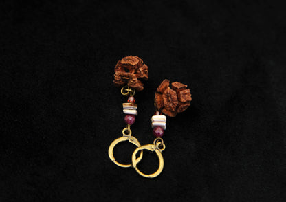 Cypress Cone Earrings with Garnet & Shell – view 4