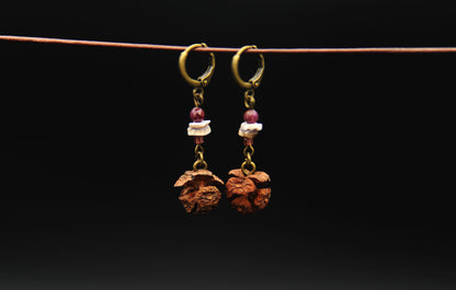 Cypress Cone Earrings with Garnet & Shell