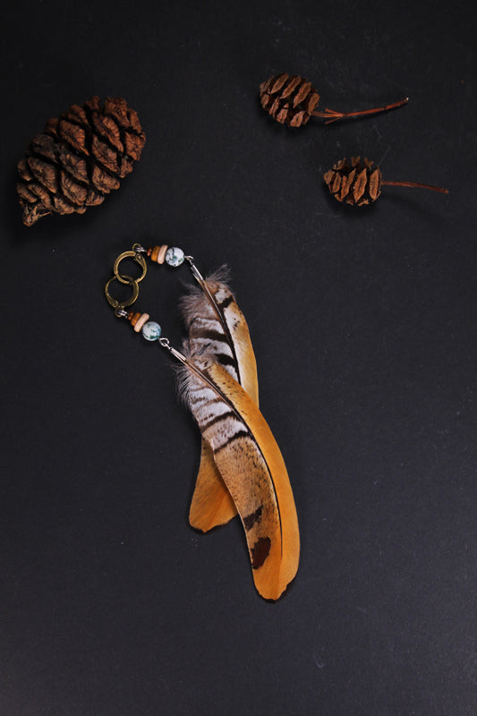 Federohrringe Königsfasan – Boho Schmuck, handgemacht, 13–15 cm, ultraleicht