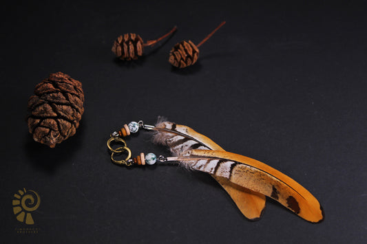 Federohrringe Königsfasan – Boho Schmuck, handgemacht, 13–15 cm, ultraleicht