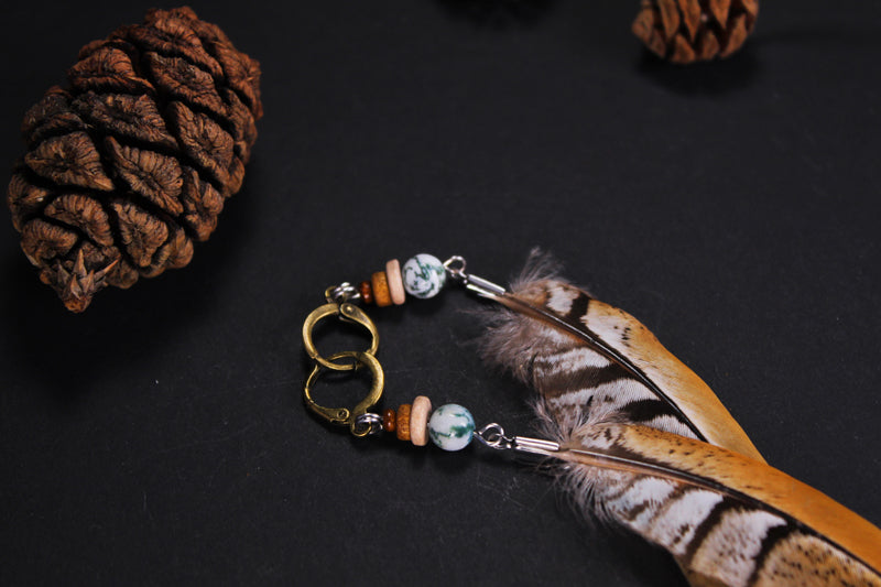 Federohrringe Königsfasan – Boho Schmuck, handgemacht, 13–15 cm, ultraleicht