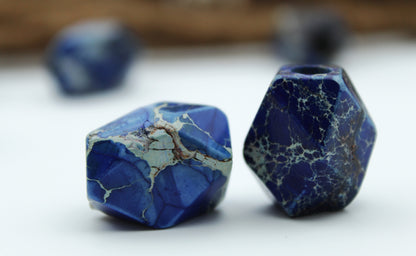 Imperial Jasper Dread Beads – Blue Cuboid (Set of 2) – view 4