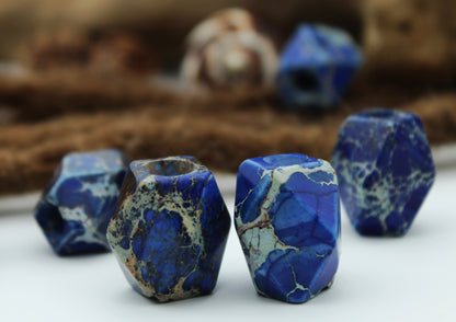 Imperial Jasper Dread Beads – Blue Cuboid (Set of 2)