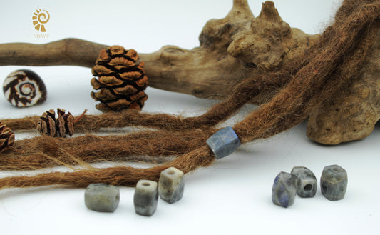 Labradorit Dreadlockperlen – Cuboid (2er-Set)