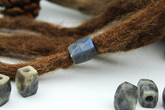 Labradorit Dreadlockperlen – Cuboid (2er-Set)