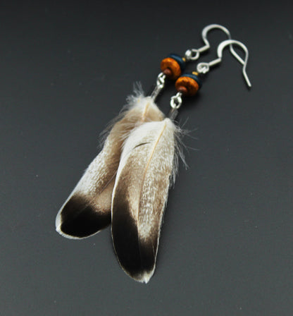Small Duck Feather Earrings with Ceramic Beads