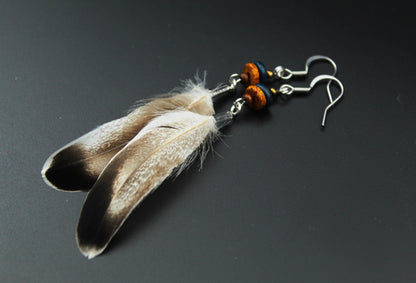 Small Duck Feather Earrings with Ceramic Beads – view 4