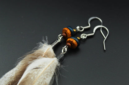 Small Duck Feather Earrings with Ceramic Beads – view 6