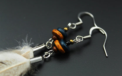 Small Duck Feather Earrings with Ceramic Beads – view 3