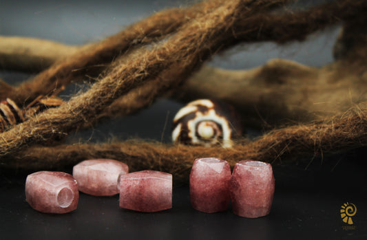 Erdbeerquarz Dreadlockperlen – Cuboid (2er‑Set)