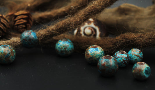 Blauer Achat Dreadlockperlen – Kugel (2er-Set)