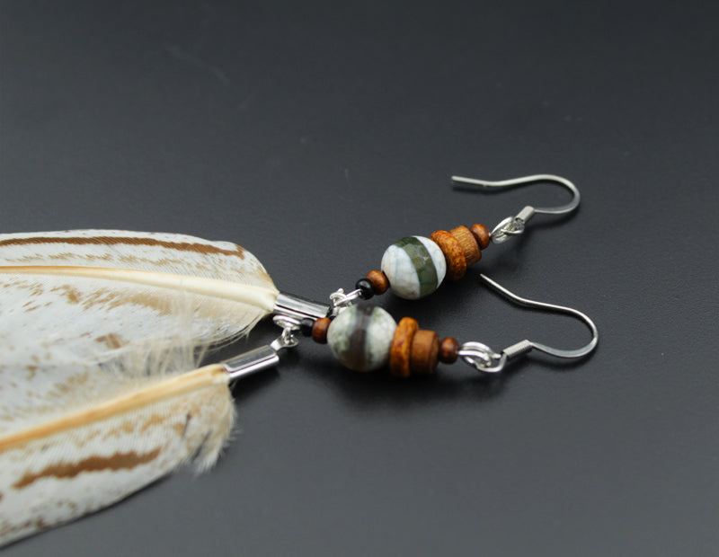 Federohrringe Silberfasan – Boho Schmuck, handgemacht, 15–17 cm, ultraleicht