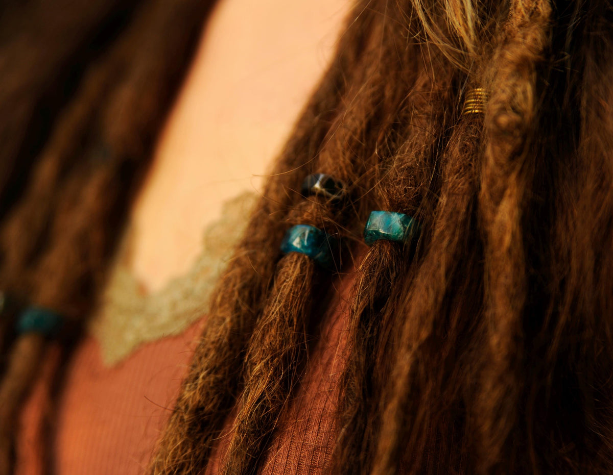 Apatite Slice Dread Beads – Turquoise Blue Natural Stone Slices, Set of 2–5 – view 5