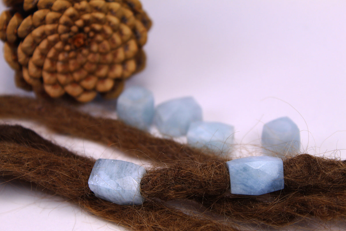 Aquamarine Dread Beads – Set of 2, Faceted, 12 × 16 mm – view 4