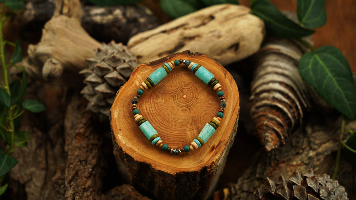 Amazonit Armband mit blauem Granat