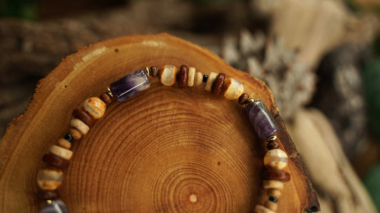 Amethyst Armband mit Dzi- und Keramikperlen – Ansicht 2