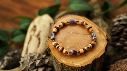 Amethyst Bracelet with Dzi & Ceramic Beads – Stretch, Boho Crystal Bracelet – view 3