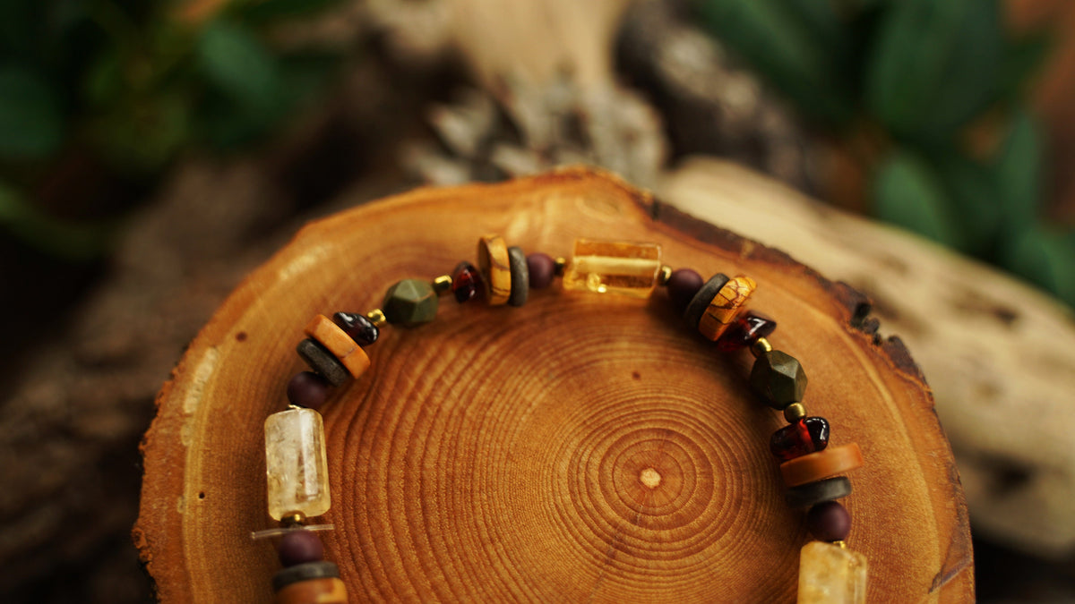 Citrine Bracelet with Garnet & Picasso Jasper – Stretch, Boho Crystal Bracelet – view 3