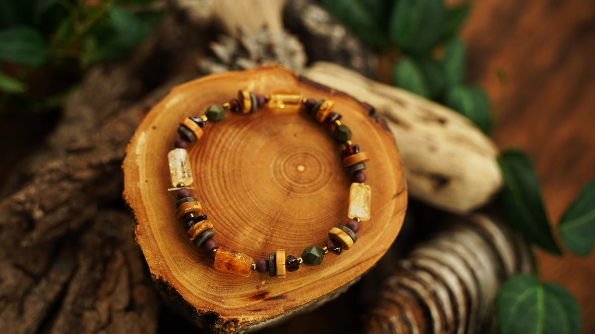 Citrine Bracelet with Garnet & Picasso Jasper – Stretch, Boho Crystal Bracelet – view 5