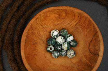Round Tree Agate Dread Beads – Set of 2, Ø 12 or 14 mm