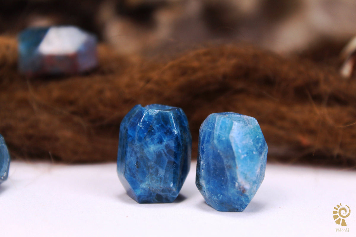 Faceted Blue Apatite Dread Beads – Set of 2, 13 × 18 mm