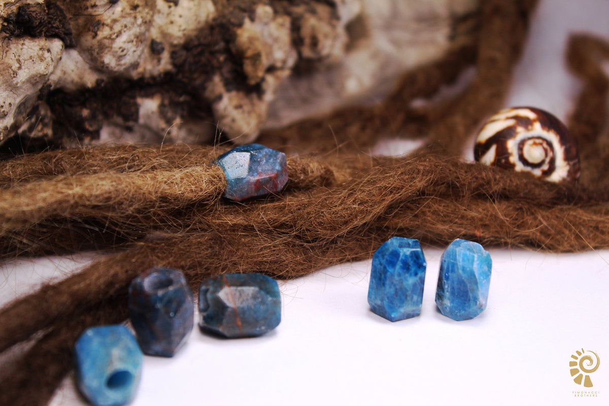 Faceted Blue Apatite Dread Beads – Set of 2, 13 × 18 mm – view 3