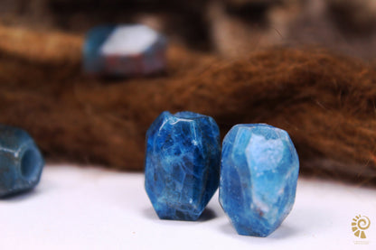 Faceted Blue Apatite Dread Beads – Set of 2, 13 × 18 mm – view 4