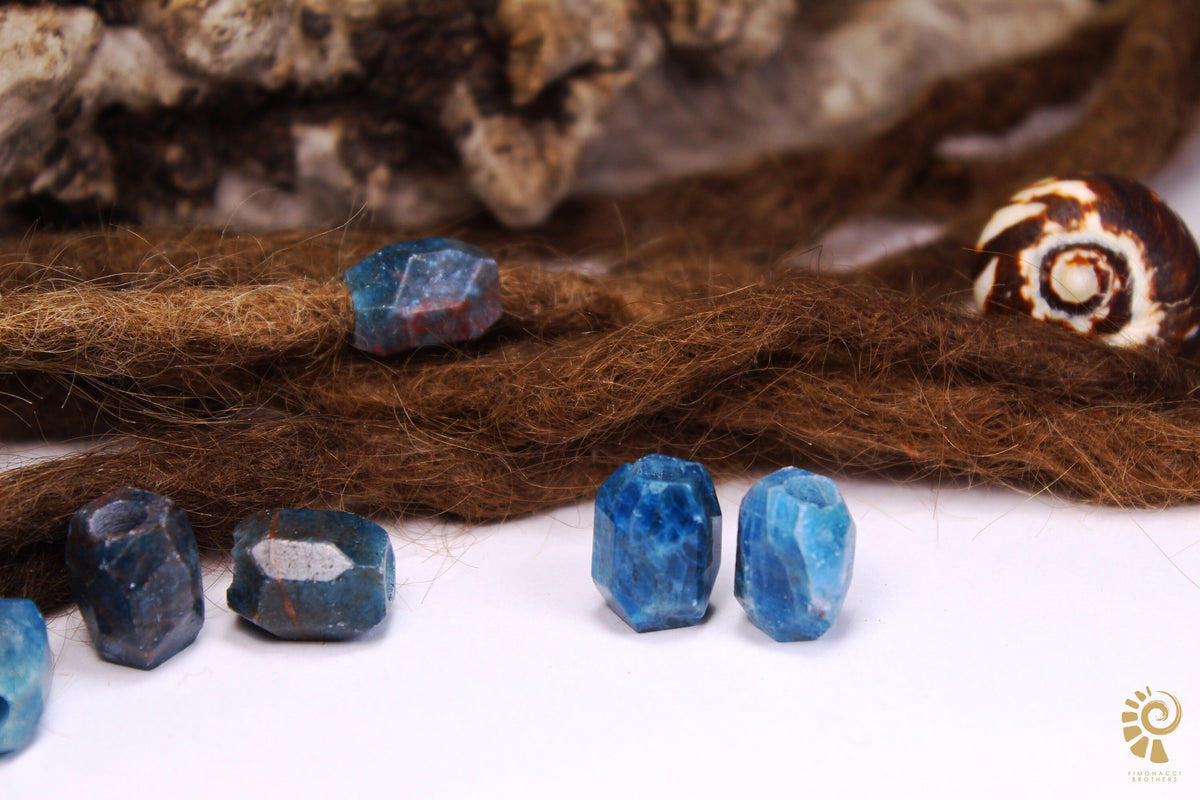 Faceted Blue Apatite Dread Beads – Set of 2, 13 × 18 mm – view 7