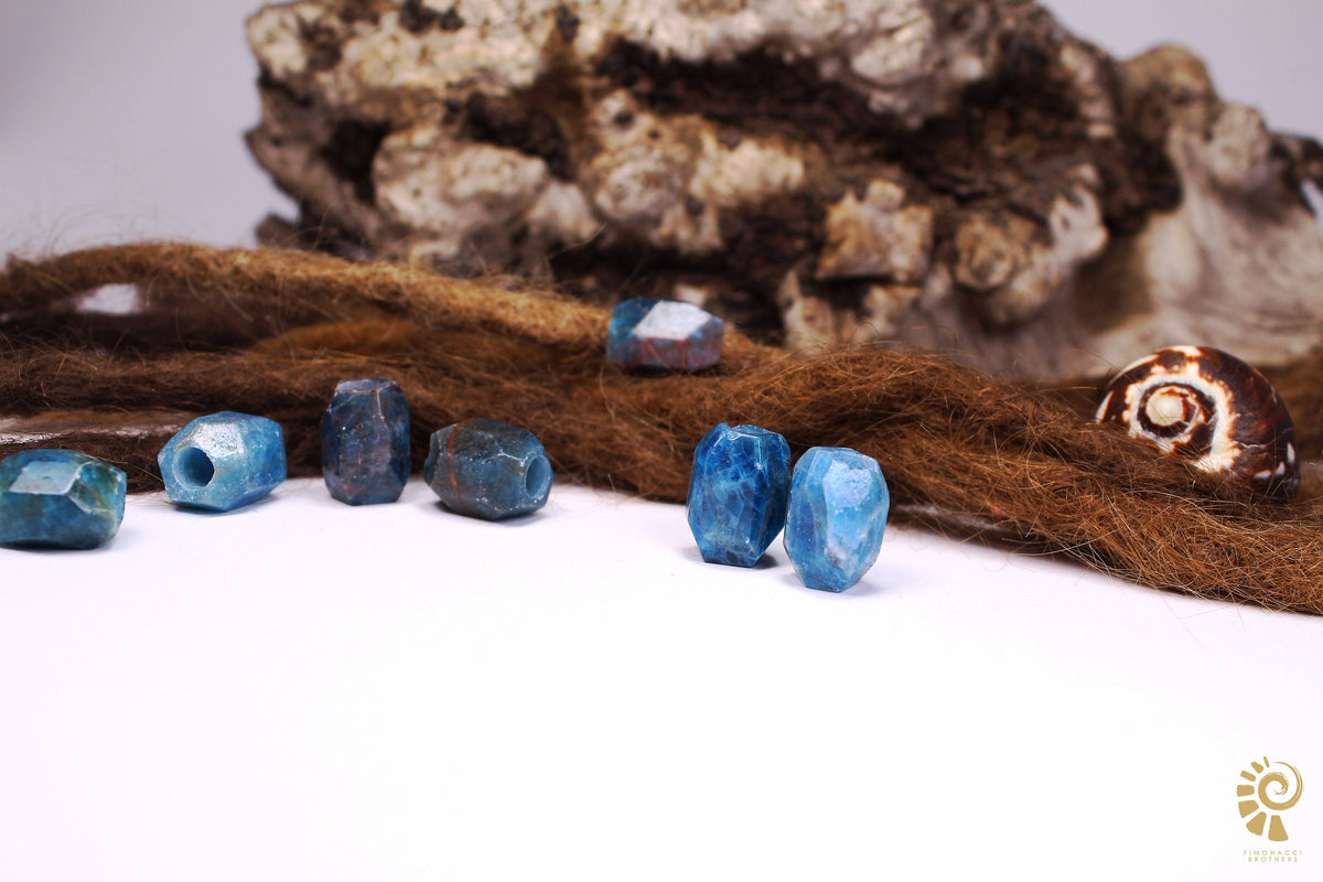 Faceted Blue Apatite Dread Beads – Set of 2, 13 × 18 mm – view 8