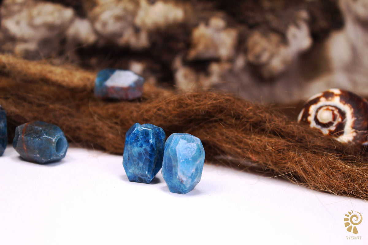 Faceted Blue Apatite Dread Beads – Set of 2, 13 × 18 mm – view 9