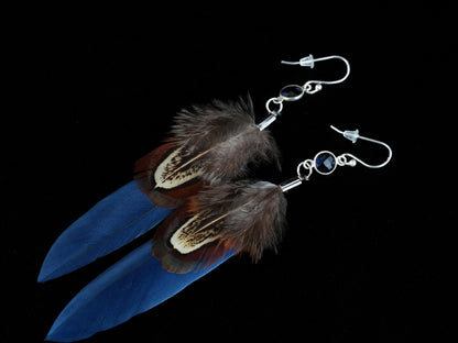 Blue Feather Earrings with Glass Cabochon in 925 Silver – Goose Feather & Common Pheasant – view 10