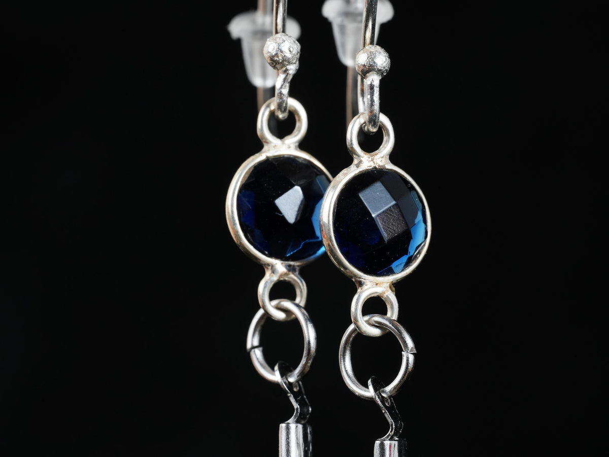 Blue Feather Earrings with Glass Cabochon in 925 Silver – Goose Feather & Common Pheasant – view 3