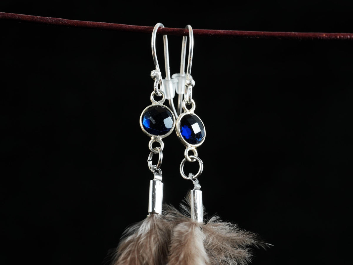 Blue Feather Earrings with Glass Cabochon in 925 Silver – Goose Feather & Common Pheasant – view 4