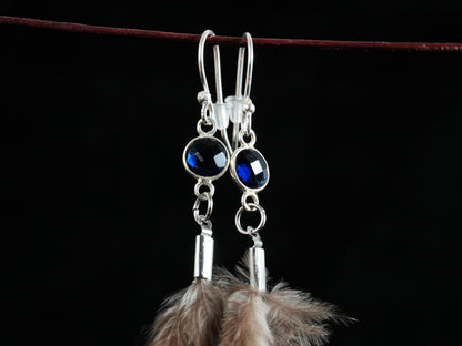 Blue Feather Earrings with Glass Cabochon in 925 Silver – Goose Feather & Common Pheasant – view 4