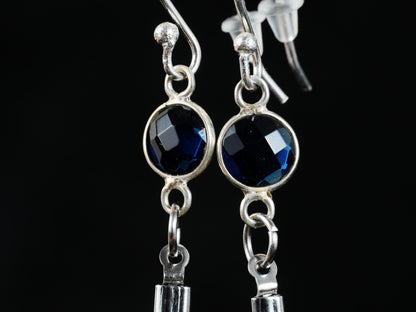 Blue Feather Earrings with Glass Cabochon in 925 Silver – Goose Feather & Common Pheasant – view 8