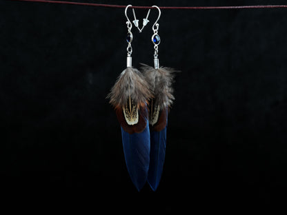 Blue Feather Earrings with Glass Cabochon in 925 Silver – Goose Feather & Common Pheasant – view 9