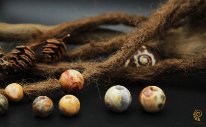 Runde Crazy Lace Achat Dreadlockperlen in Creme, Gelb und Rosé an Dreads