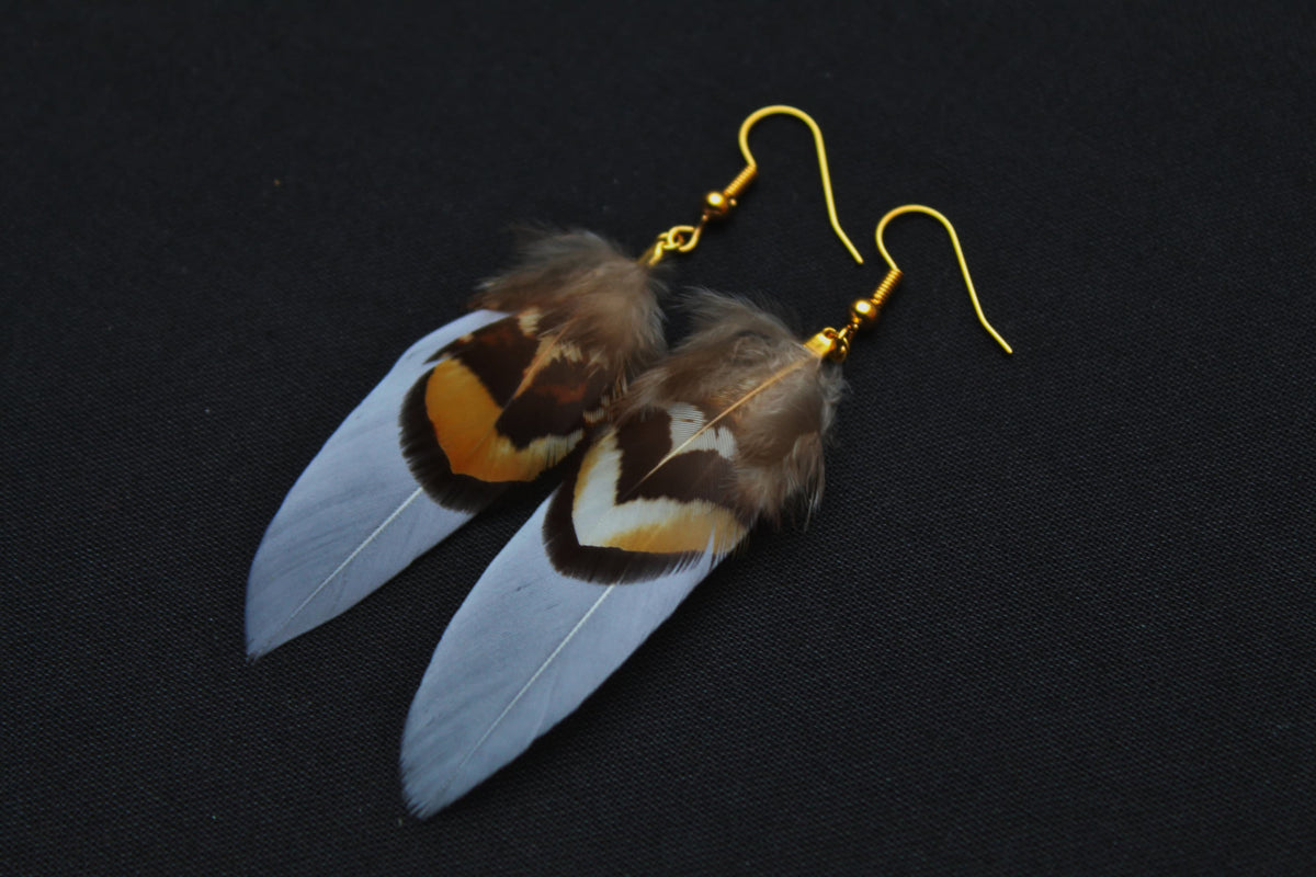 Double Feather Earrings in Grey or Red with Pheasant Feather – Tribal Boho