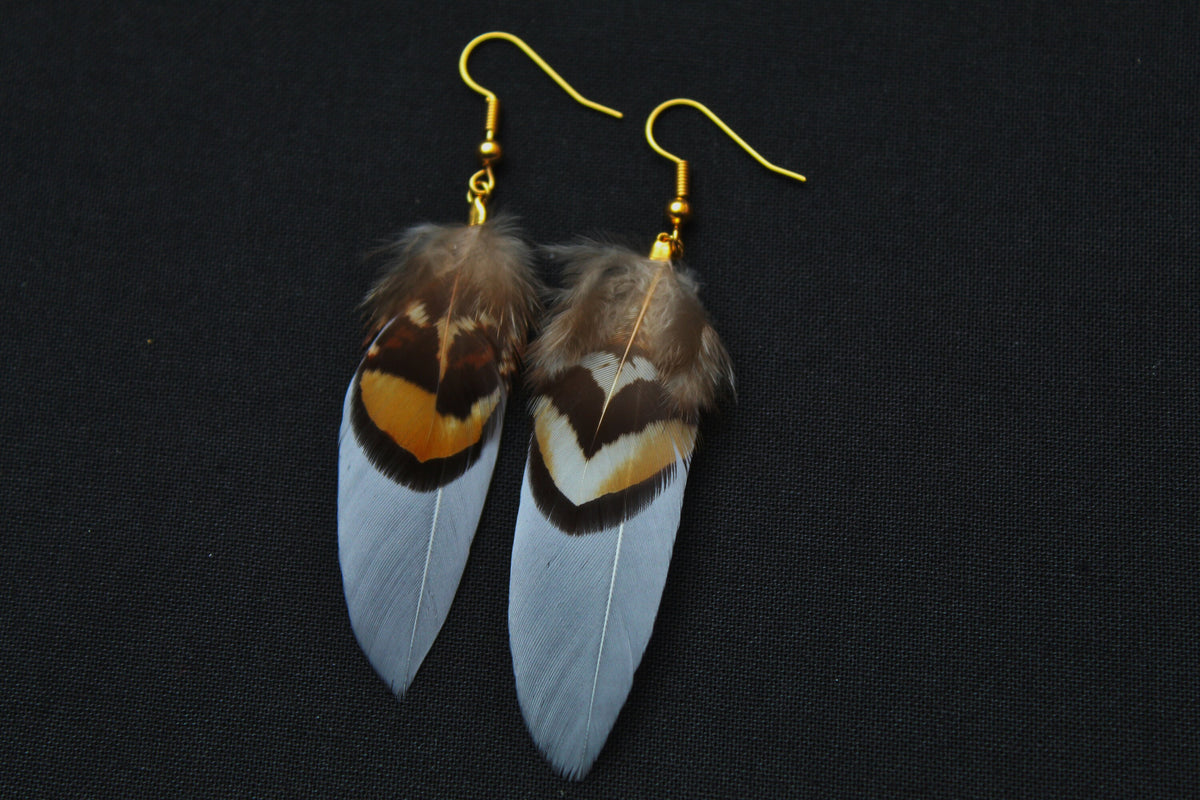 Double Feather Earrings in Grey or Red with Pheasant Feather – Tribal Boho – view 3
