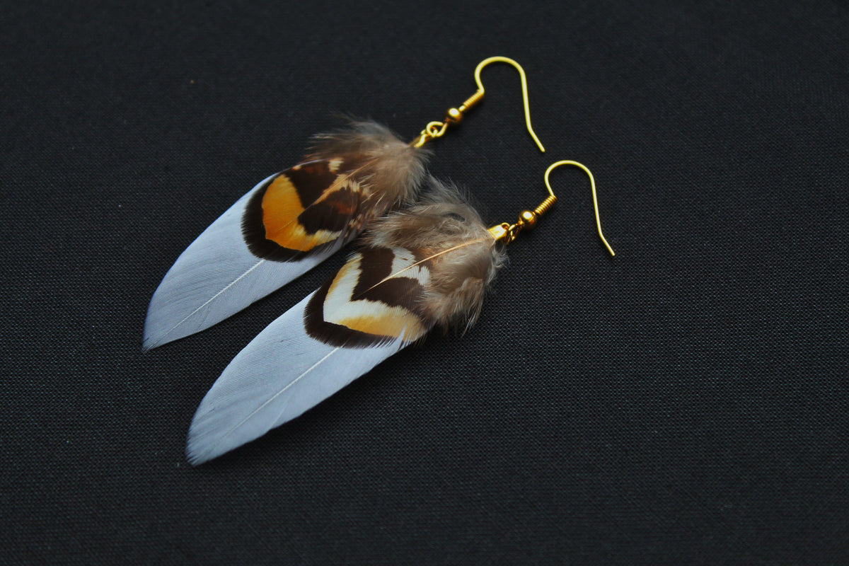 Double Feather Earrings in Grey or Red with Pheasant Feather – Tribal Boho – view 4