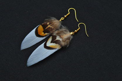 Double Feather Earrings in Grey or Red with Pheasant Feather – Tribal Boho – view 4