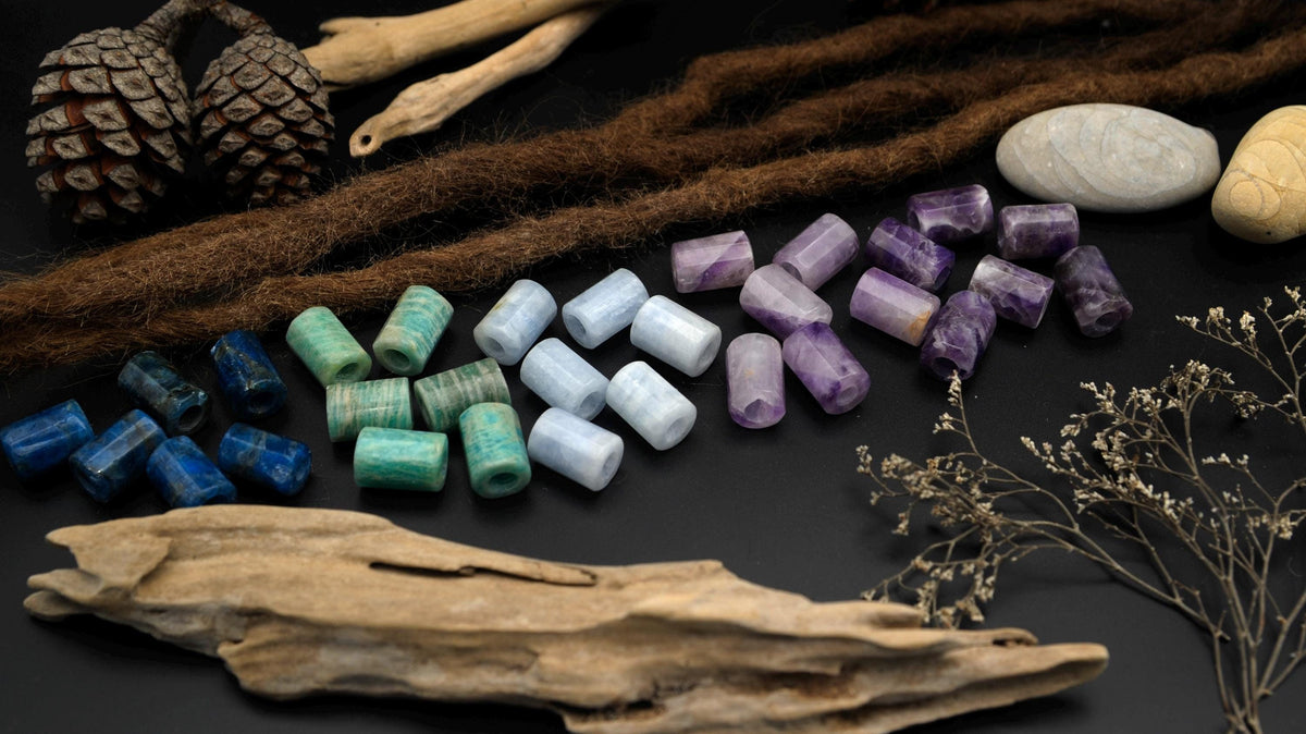 Dreadlock Tube Beads in 5 Minerals – Amethyst, Aquamarine & More