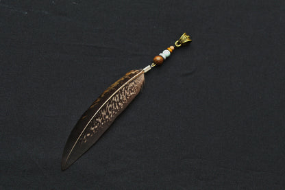 Dread Jewellery with Long Pheasant Feather – Brown Striped, 12–15 cm