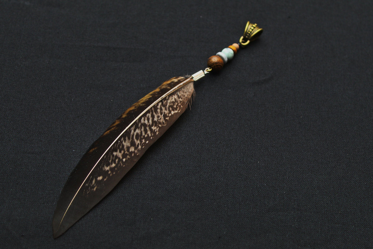 Dread Jewellery with Long Pheasant Feather – Brown Striped, 12–15 cm – view 3