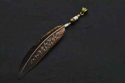 Dread Jewellery with Long Pheasant Feather – Brown Striped, 12–15 cm – view 3