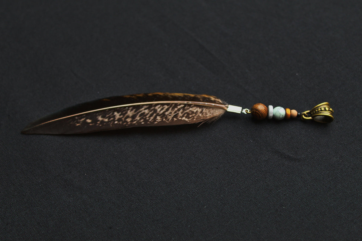 Dread Jewellery with Long Pheasant Feather – Brown Striped, 12–15 cm – view 4