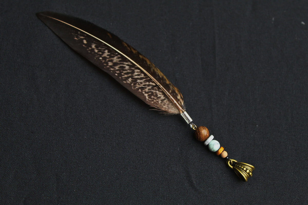 Dread Jewellery with Long Pheasant Feather – Brown Striped, 12–15 cm – view 5
