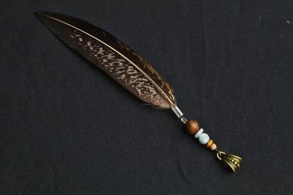 Dread Jewellery with Long Pheasant Feather – Brown Striped, 12–15 cm – view 5