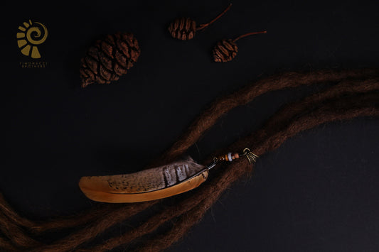 Dread Jewellery with Orange-Brown Pheasant Feather – Ethnic Dread Bead, 12–15 cm