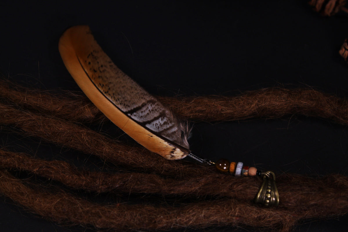 Dread Jewellery with Orange-Brown Pheasant Feather – Ethnic Dread Bead, 12–15 cm – view 2